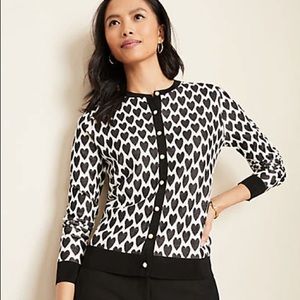 NWT Ann Taylor Black & White Heart Cardigan size XL